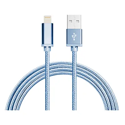 1M Kabel iPhone Oplader Nylon Quick Charge Blå
