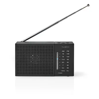 Nedis - FM-radio | Bærbart design | AM / FM | Batteri | Analog | 1.5 W | Sort hvid skærm | Hovedtelefonudgang | IP20 | Sort - RD