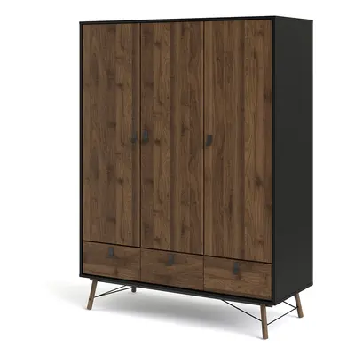 VIBORG GARDEROBESKAB 3 LÅGER + 3 SKUFFER - VALNØD / SORT