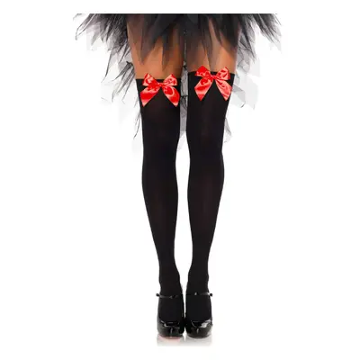 Nylon Thigh Highs With Bow Black/Red Onesize