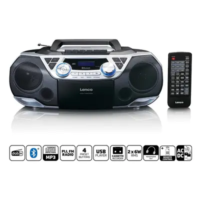 Lenco - Bærbar Boombox med DAB+/FM-radio, Bluetooth®, cd, kassettebåndoptager og USB-afspiller Sølv - SCD-720SI