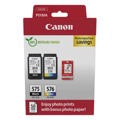 Canon PG-575/CL-576 Photo Paper Value Pack Sort Farve (cyan, magenta, gul) Blækpatron/papirsæt