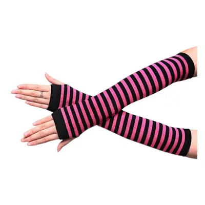 Armvarmere stribet, fingerløs & lang - Sort/mørk pink [28cm]