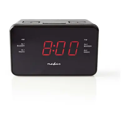 Nedis - Digital vækkeur Radio | LED Display | 1x 3.5 mm Audio Input | Tidsprojektion | AM / FM | Snooze funktion | Sleep timer |