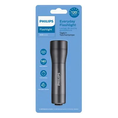 Philips 4000 series SFL4000T/10, Hånd lommelygte, Sort, Aluminium, IPX4, LED, 120 lm