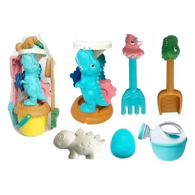 Sandlegesæt dinosaur med kværn, spand, skovl, rive og 2 forme
