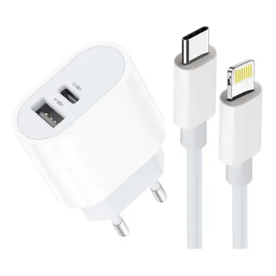 iPhone kompatibla USB, USB-C Snabbladdare med Lightning Kabel