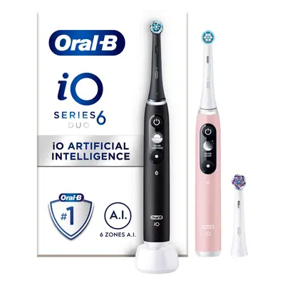 Oral-B iO Series 6 -el-tandbørste, dobbeltpakke, sort / pink