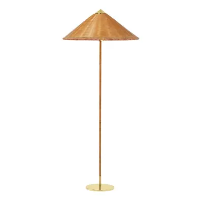 9602 Gulvlampe Messing/Wicker Willow GUBI - Stue - Design - Træ - Med skærm
