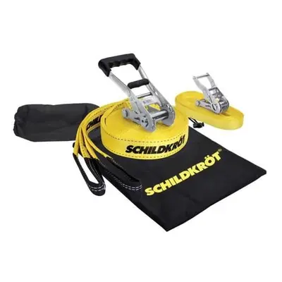 Slackline - SCHILDKROT - 15 m lang x 5 cm bred - Metalskralde - Træningsrem medfølger - Maks. 150 kg