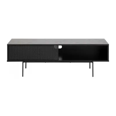 Angus TV-bord med 1 skydelåge - sort ask melamin og sort metal 140x40 cm