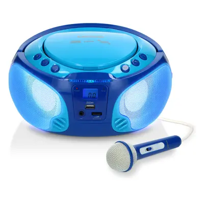 Lenco - Bærbar FM-radio CD/MP3/USB-mikrofon og lyseffekter Blå - SCD-650BU