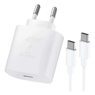 45W USB-C GaN Hurtigoplader med 1m Kabel til Samsung, iPhone, iPad & Android Hvid