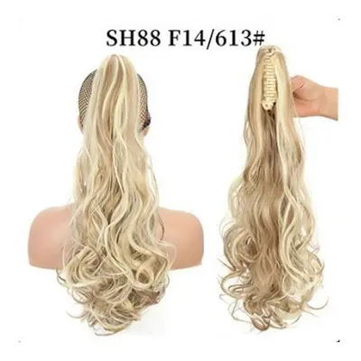 Lang bølget hestehale hårklips i blond med naturlige krøller, kompatibel med forskellige hårtyper Model 3