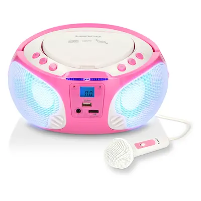 Lenco - Bærbar FM-radio CD/MP3/USB-mikrofon og lyseffekter Pink - SCD-650PK
