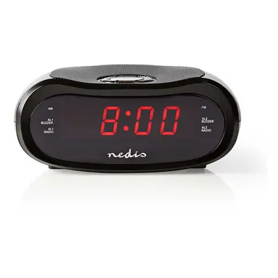 Nedis - Digital vækkeur Radio | LED Display | Tidsprojektion | AM / FM | Snooze funktion | Sleep timer | Antal alarmer: 2 | Sort