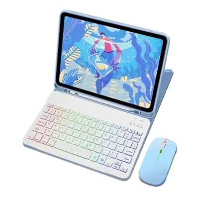 Blåt læderetui med RGB Bluetooth-tastatur og lysende mus til iPad 12.9 - Ydeevne og beskyttelse Blue iPad 12.9 inches