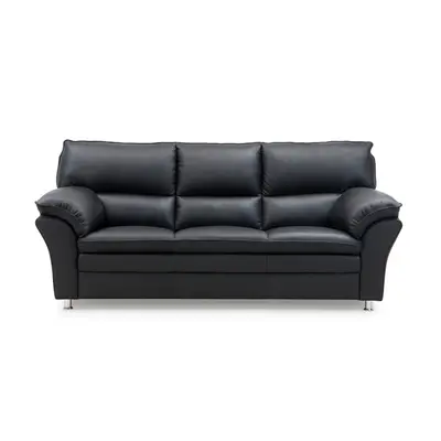 Palma 3.personers sofa | Sort semi/spalt læder m. stål ben