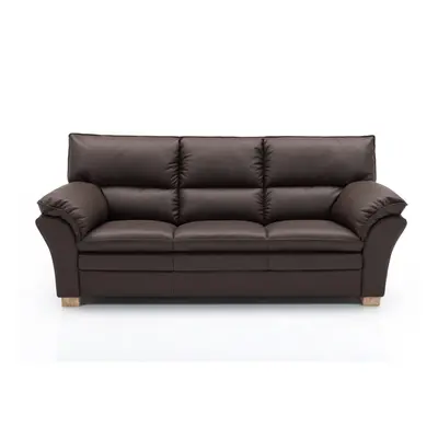 Palma 3.personers sofa | Mørkebrun semi/spalt læder m. ubehandlet egetræ