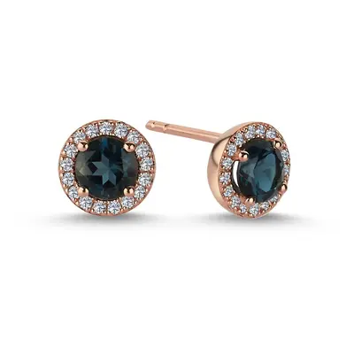 Nuran | 14kt. Grace Øreringe Med Rund Londonblå Topas 5mm + 0,18ct. W-si | Karat Rosaguld","rosa