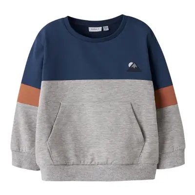 Name It Mini Sweatshirt Insignia Blue Med Farveblok Og Broderi