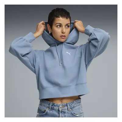PUMA WARDROBE Essentials Relaxed Cropped Hoodie Women, Clothing, Cool Blue, L